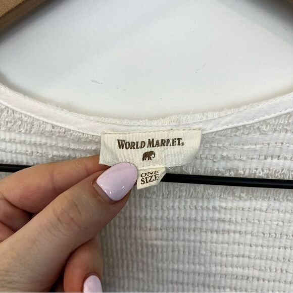 World Market One Size Textured Cotton Open Front Short Sleeve Cardigan - Picture 11 of 13